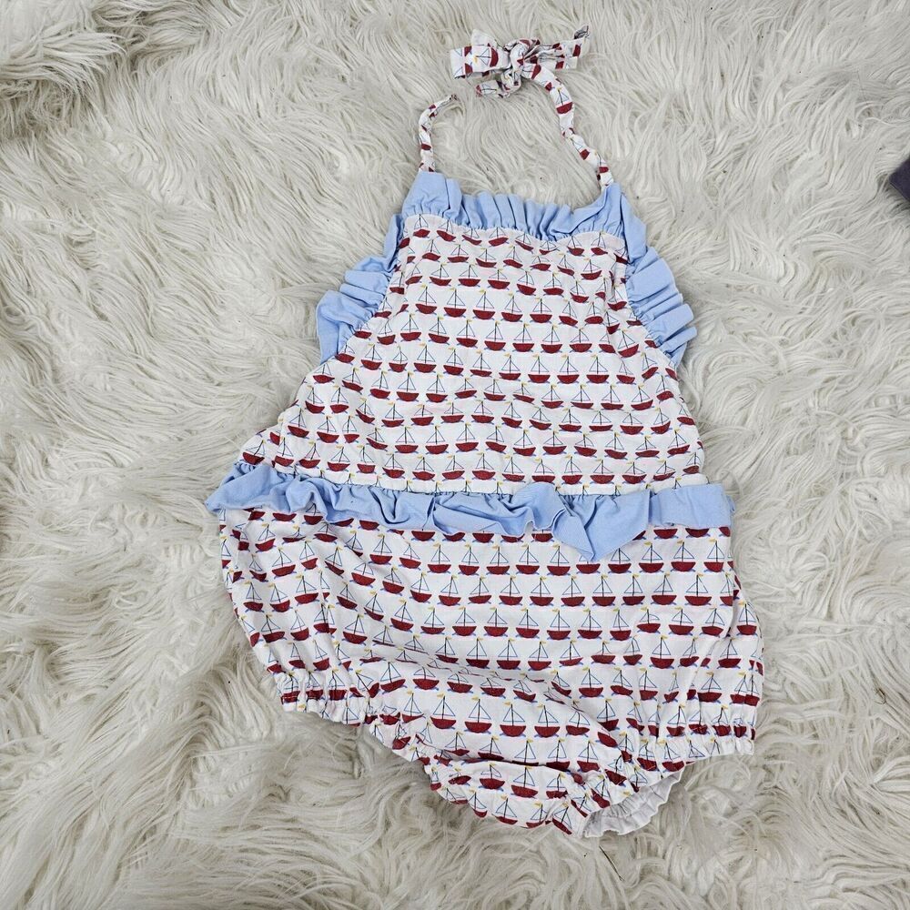 James & Lottie White Sailboat Printed Bubble Red Blue Toddler Girls Size 4T